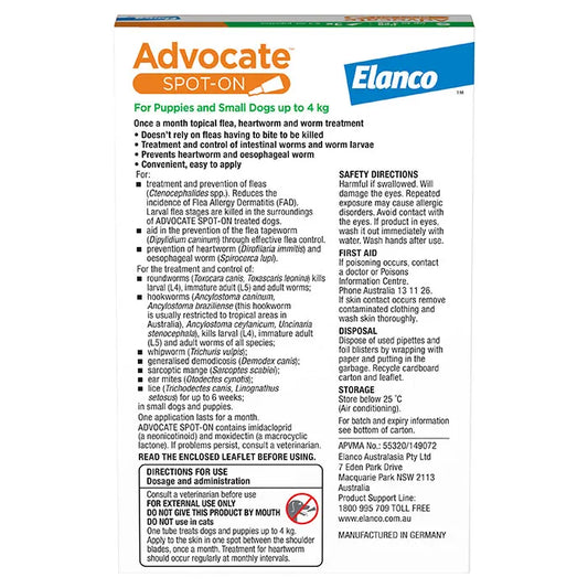Advocate Dog Small Green Up To 4kg EXP11/25