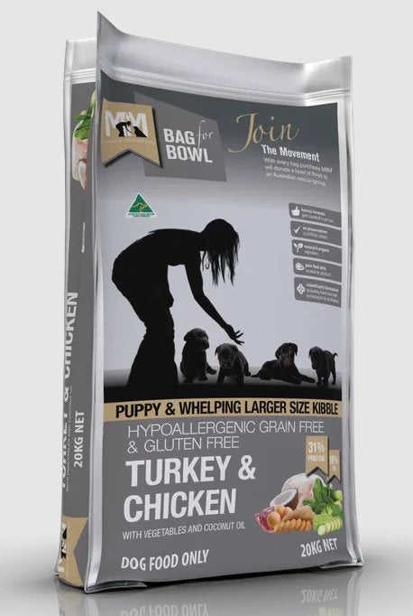 Meals for Mutts Grain Free Puppy & Whelping Large Kibble Turkey & Chicken with Vegetables & Coconut Oil Dry Dog Food