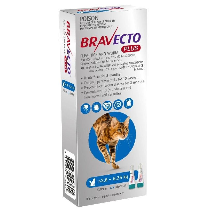 Bravecto Plus For Cats Blue 2.8 - 6.25kg