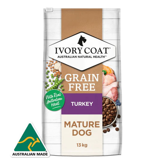 Ivory Coat Grain Free Mature All Breeds Dry Dog Food Turkey