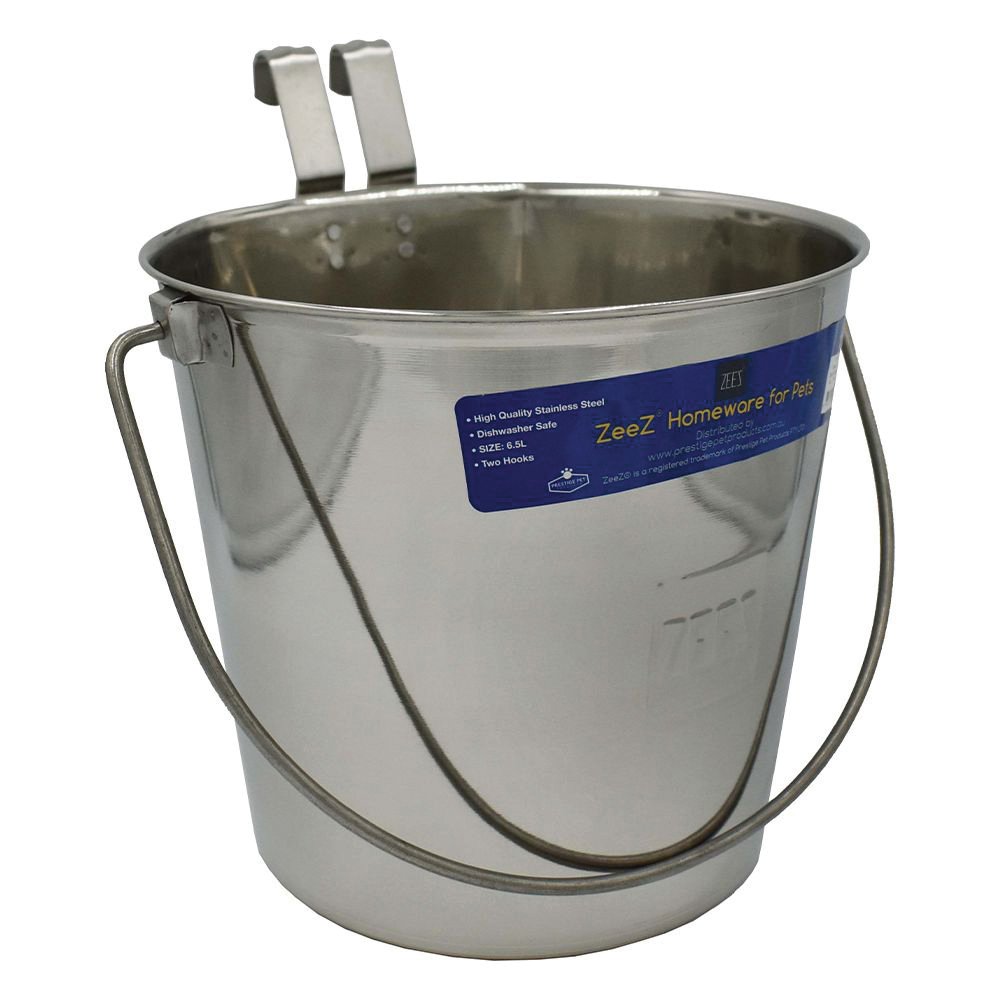 Zeez Stainless Steel Flat Sided Bucket Pail w/ Hooks (5.5L)