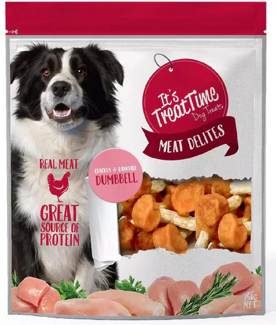 It's Treat Time Chicken & Rawhide Dumbells