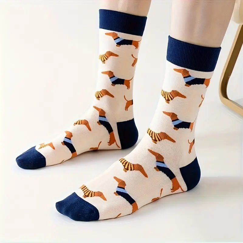 Cute Men's Fashionable Cartoon Dachsund Crew Socks