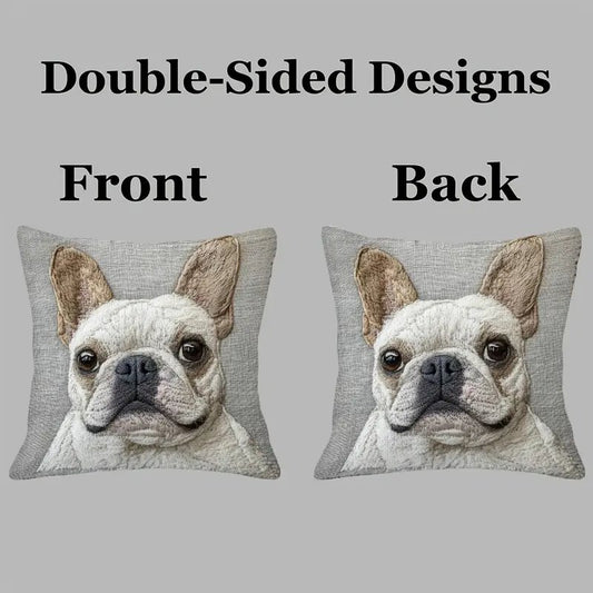 Comfy Double-Sided Printed Pillow Cover White French Bulldog