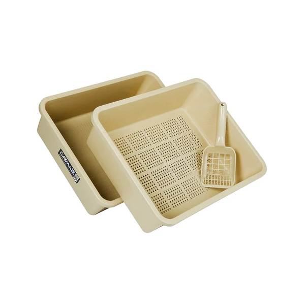 CatMate 3 Piece Sieve Litter Tray Beige with Scoop