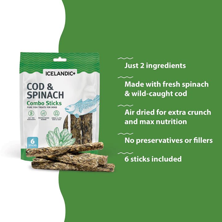 Icelandic+ Cod & Spinach Combo Sticks for Dogs 6pk