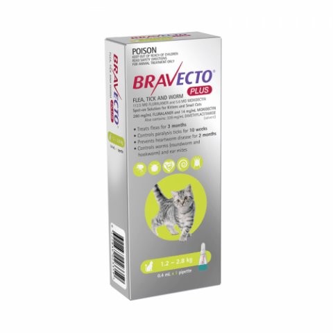 Bravecto Plus For Cats Green 1.2 - 2.8kg