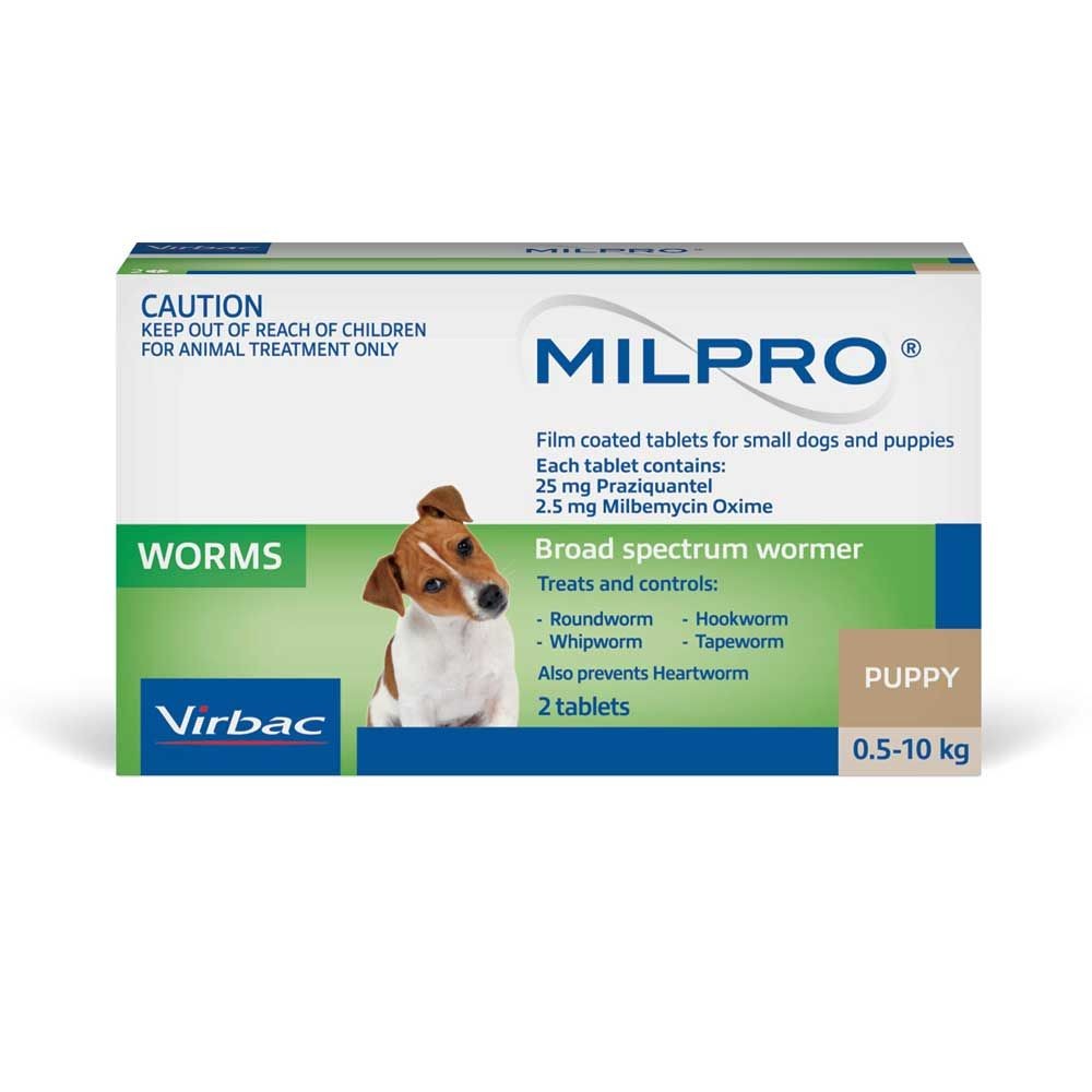Virbac Milpro Broad Spectrum Allwormer for Small Dogs & Puppies 0.5-5kg (2 tabs)