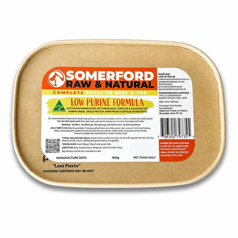 Somerford Raw & Natural Low Purine Beef/Veg 900g