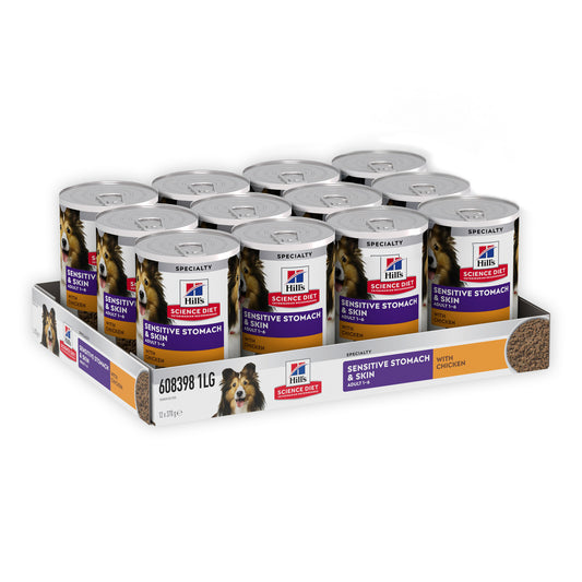 Hill's Science Diet Adult Sensitive Stomach & Skin With Chicken Canned Dog Food 12 x 370g