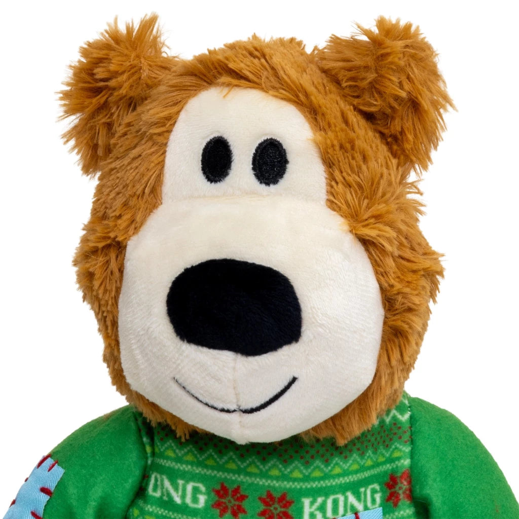 KONG Holiday Wild Knot Sweater Bear Green Dog Toy M/L