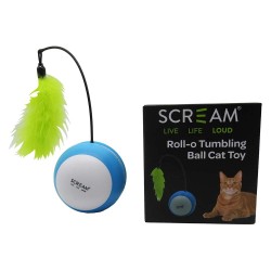Scream Roll-O Tumbling Ball Cat Toy Loud Green & Blue (21cm)