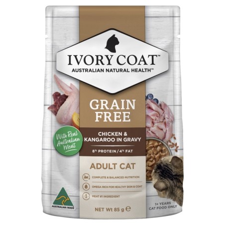 Ivory Coat Grain Free Adult Wet Cat Food Chicken & Kangaroo in Gravy