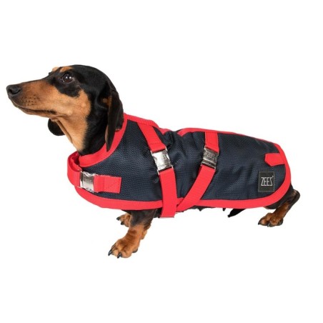 Zeez Supreme Dachshund Dog Coat Navy Stone/ Red