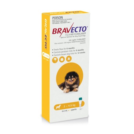 Bravecto For Dogs Spot On 2-4.5kg Yellow Single Pack