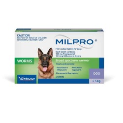 Virbac Milpro Broad Spectrum Allwormer for Dogs 5-25kg (2 tabs)