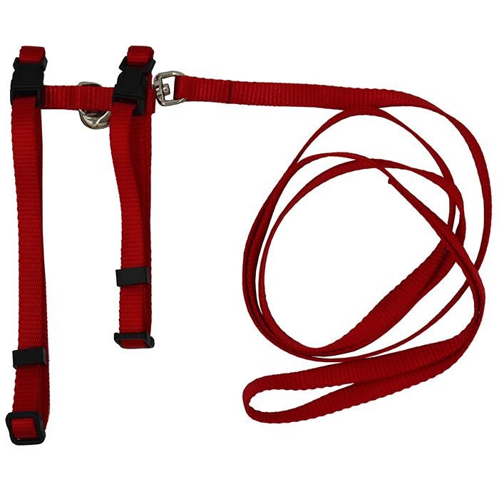Prestige ADJUSTABLE CAT/PUPPY 3/8" HARNESS w/LEASH Red