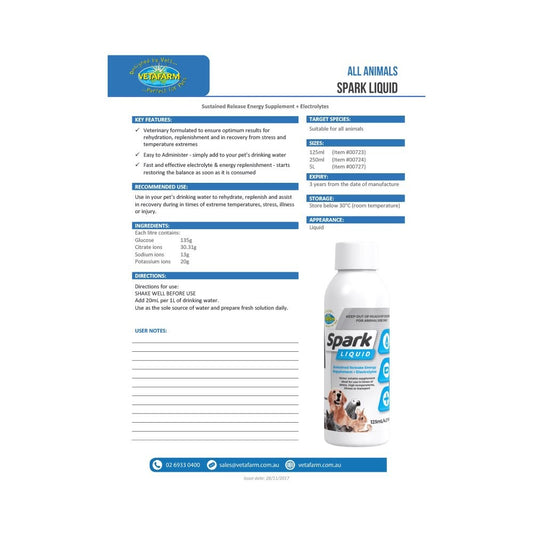 Vetafarm Spark Liquid For All Animals 250mL
