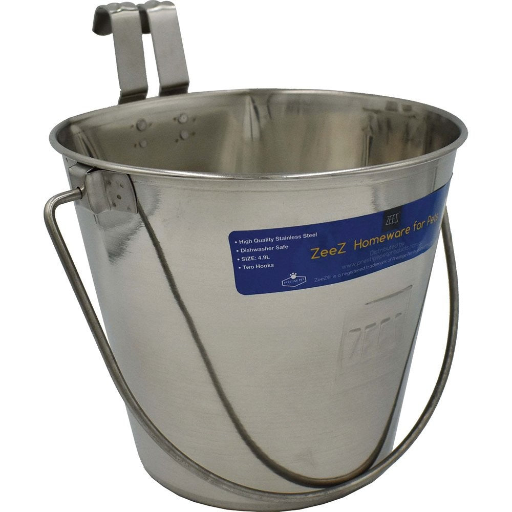 Zeez Stainless Steel Flat Sided Bucket Pail w/ Hooks (3.7L)