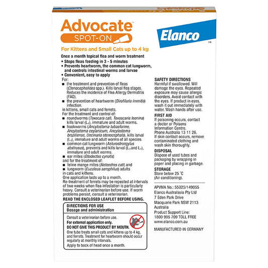 Advocate Cat Small Orange 0-4KG