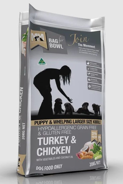 Meals for Mutts Grain Free Puppy & Whelping Large Kibble Turkey & Chicken with Vegetables & Coconut Oil Dry Dog Food