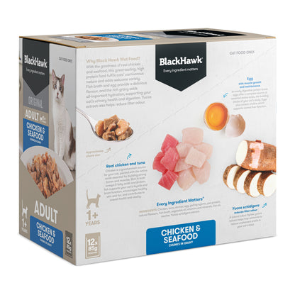 Black Hawk Original Adult Chicken & Seafood in Gravy Cat Food
