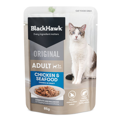 Black Hawk Original Adult Chicken & Seafood in Gravy Cat Food