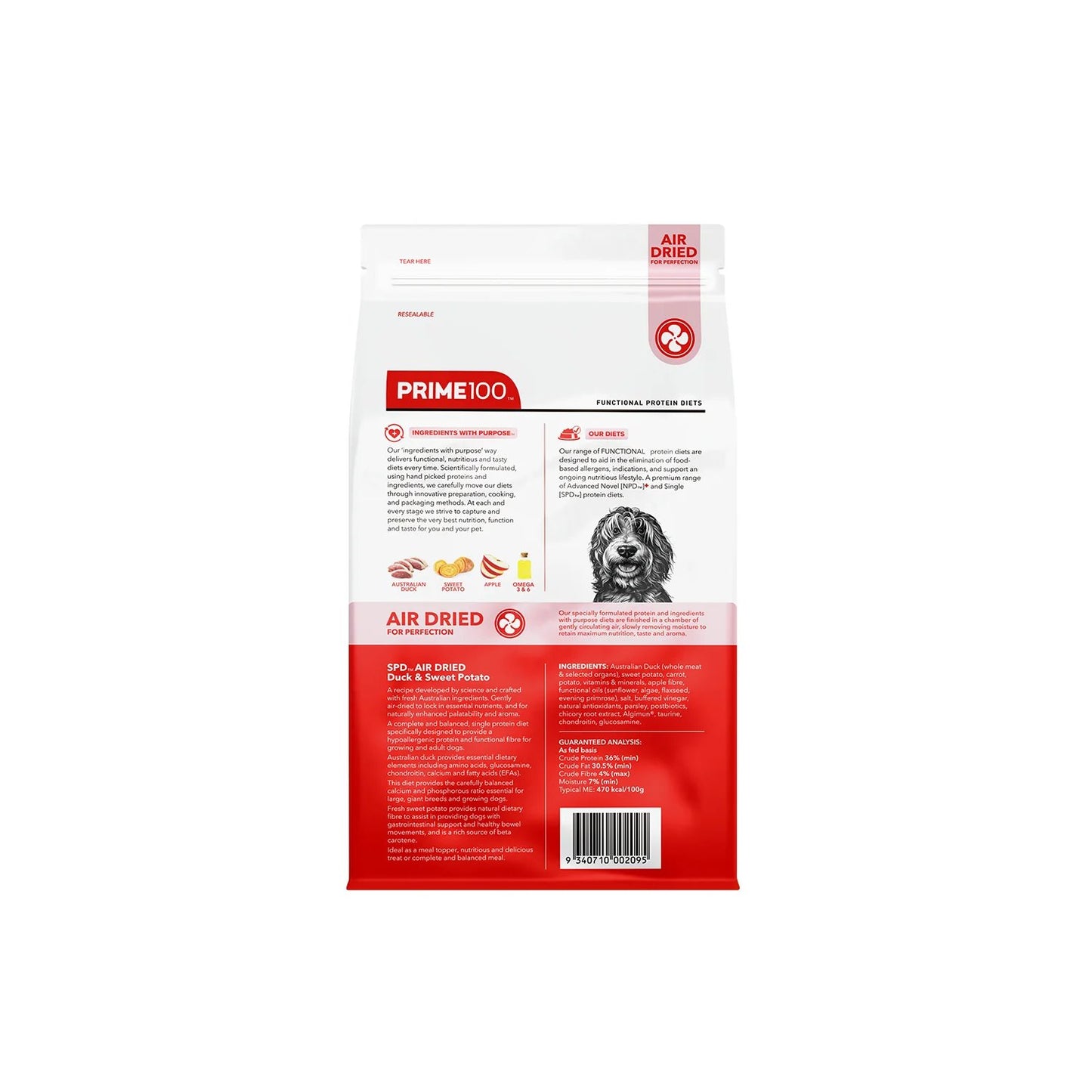Prime100 SPD Air Dried Duck & Sweet Potato for Adult Dogs