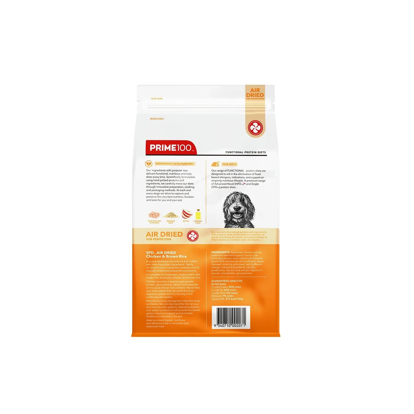 Prime100 SPD Air Dried Chicken & Brown Rice for Adult Dogs