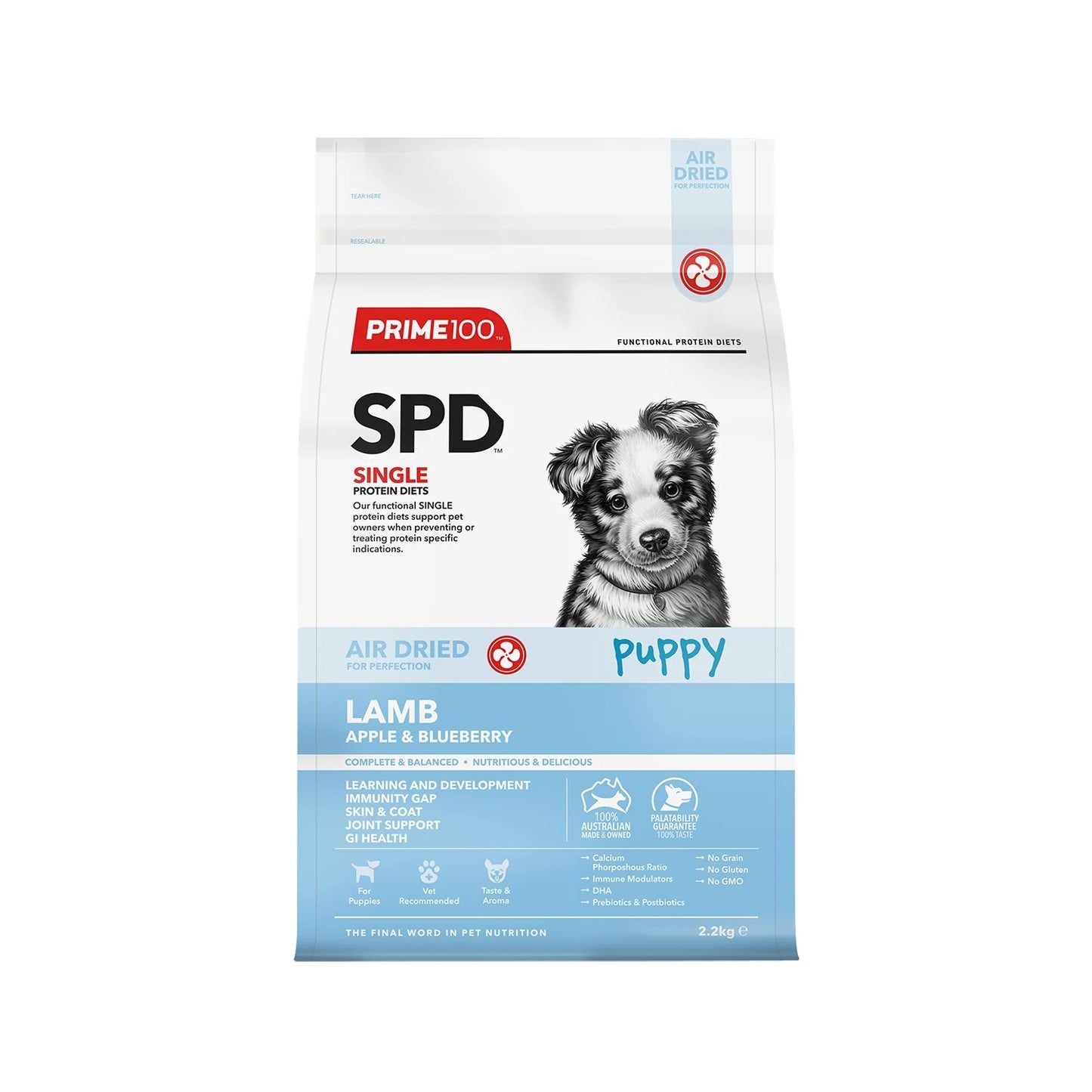 Prime100 SPD Air Dried Lamb, Apple & Blueberry for Puppies
