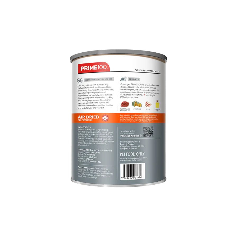 Prime100 SPD Air Dried Kangaroo & Pumpkin for Adult Dogs
