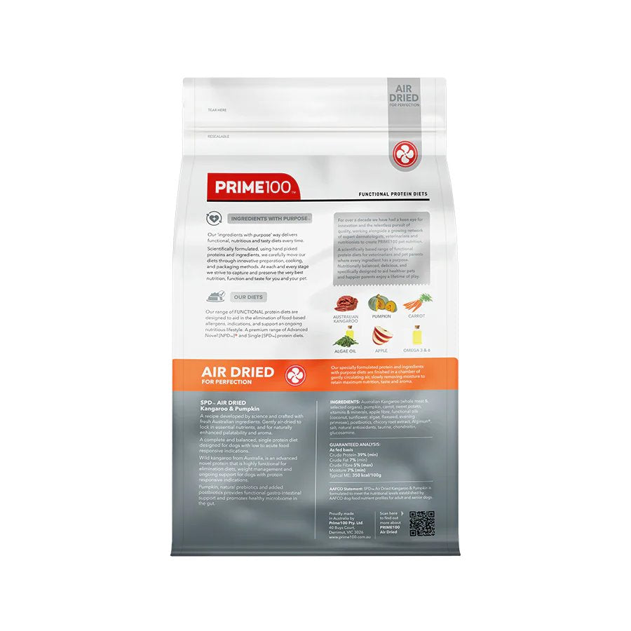 Prime100 SPD Air Dried Kangaroo & Pumpkin for Adult Dogs