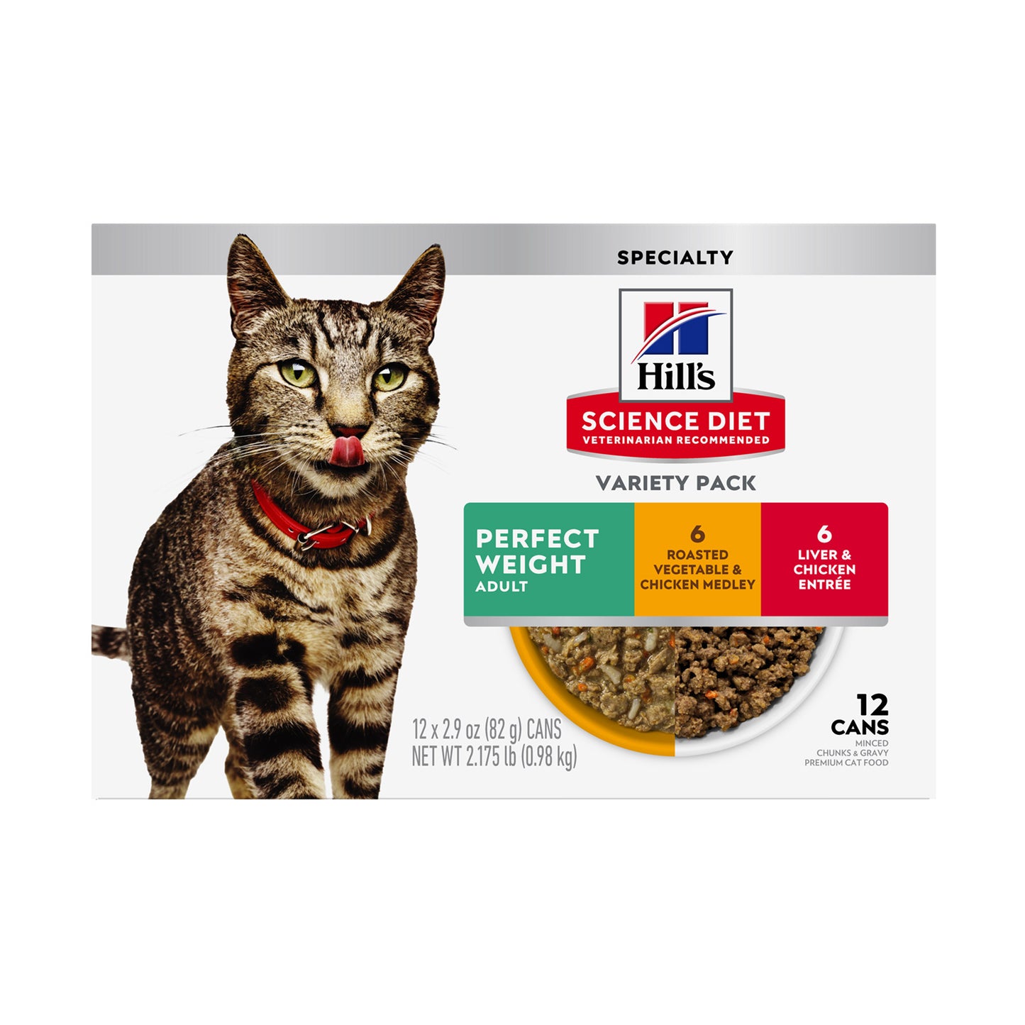 Hill's Science Diet Perfect Weight Variety Pack (6 Vegetable & Chicken, 6 Chicken & Liver) Canned Wet Cat Food Cans