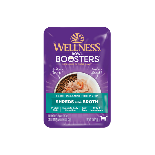Wellness Bowl Boosters Shreds with Broth Flaked Tuna & Shrimp Recipe in Broth