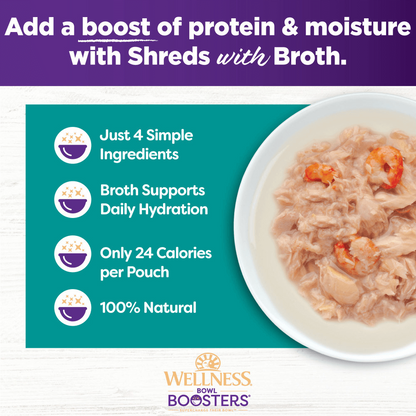 Wellness Bowl Boosters Shreds with Broth Flaked Tuna & Shrimp Recipe in Broth