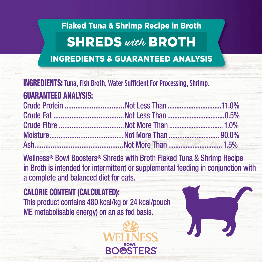 Wellness Bowl Boosters Shreds with Broth Flaked Tuna & Shrimp Recipe in Broth