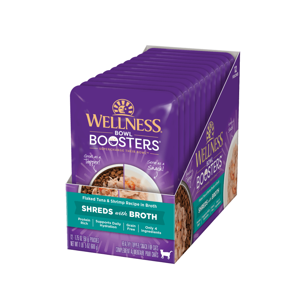 Wellness Bowl Boosters Shreds with Broth Flaked Tuna & Shrimp Recipe in Broth