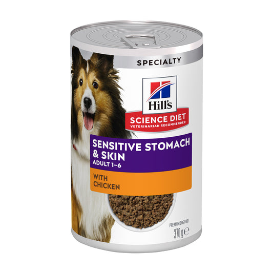 Hill's Science Diet Adult Sensitive Stomach & Skin With Chicken Canned Dog Food 12 x 370g