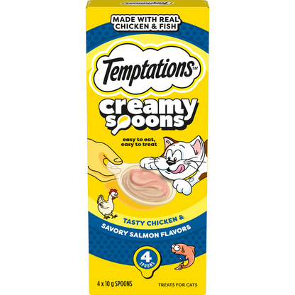 Temptations Creamy Spoons Tasty Chicken and Savoury Salmon 4x10g