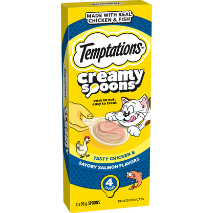 Temptations Creamy Spoons Tasty Chicken and Savoury Salmon 4x10g