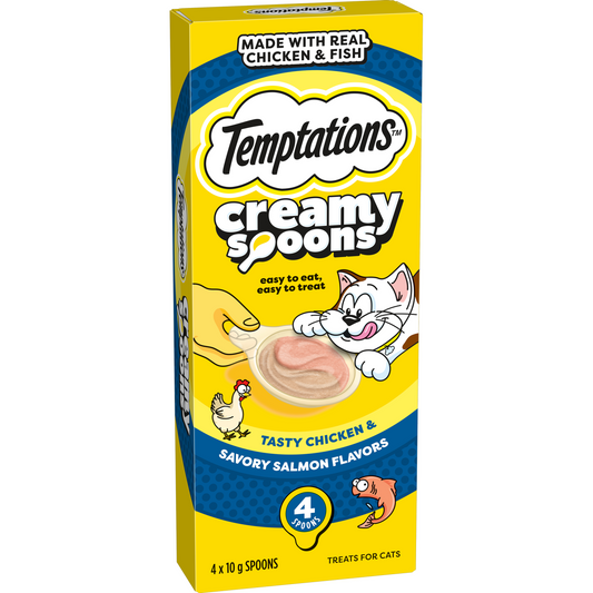 Temptations Creamy Spoons Tasty Chicken and Savoury Salmon 4x10g