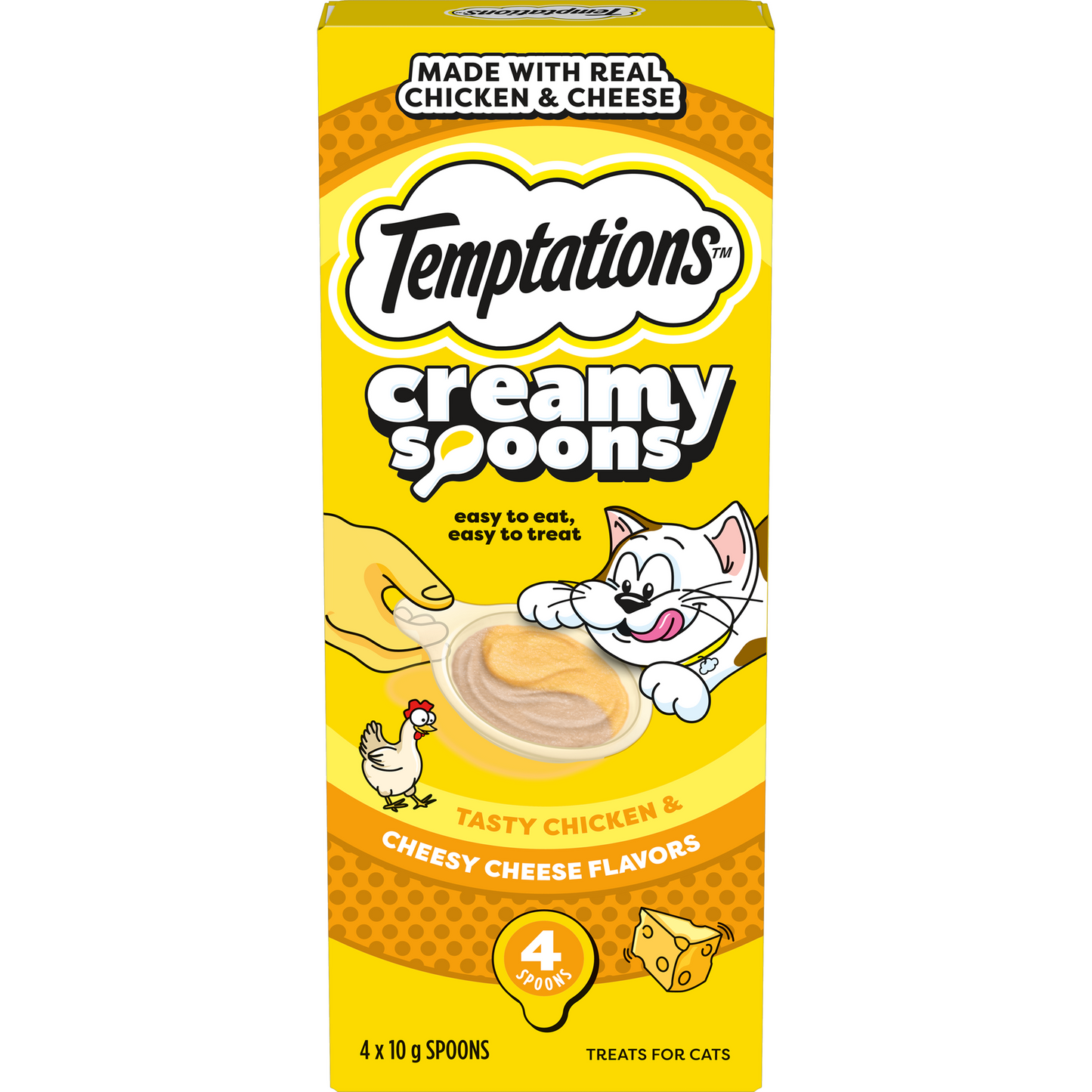 Temptations Creamy Spoons Tasty Chicken and Cheesy Cheese 4x10g