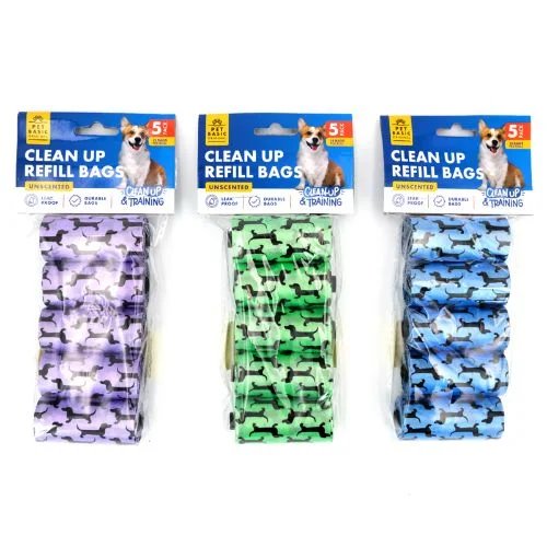 Pet Basic Original Dog Clean Up Refill Doxie Print Bags (5x15pc)