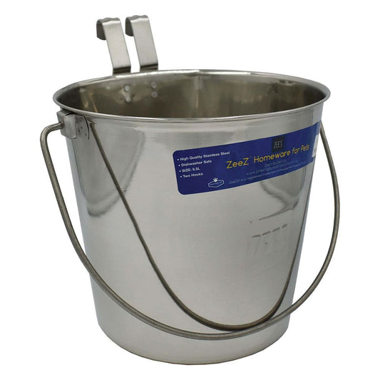 Zeez Stainless Steel Flat Sided Bucket Pail w/ Hooks (5.5L)