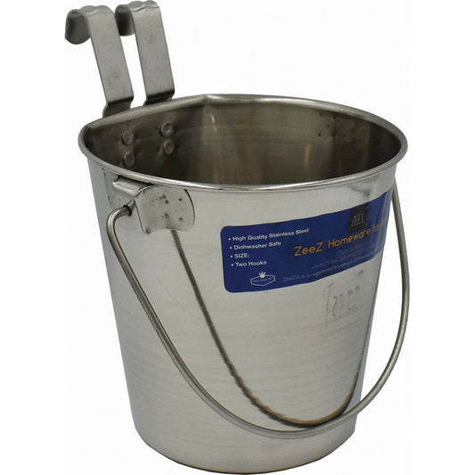 Zeez Stainless Steel Flat Sided Bucket Pail w/ Hooks (2.68L)