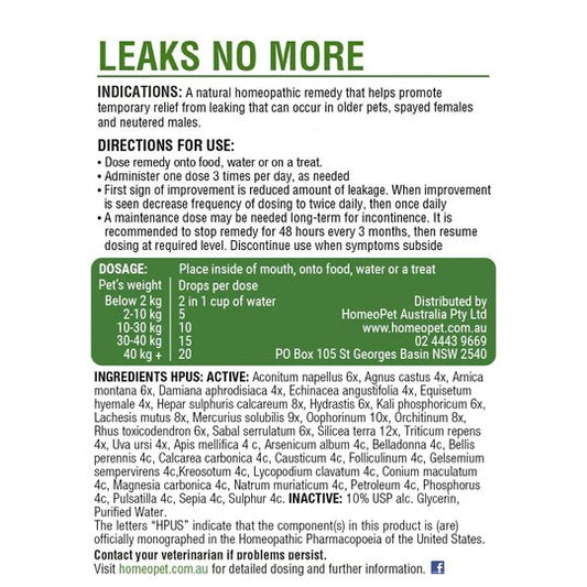 HomeoPet Leaks No More Natural Liquid Supplement 15mL