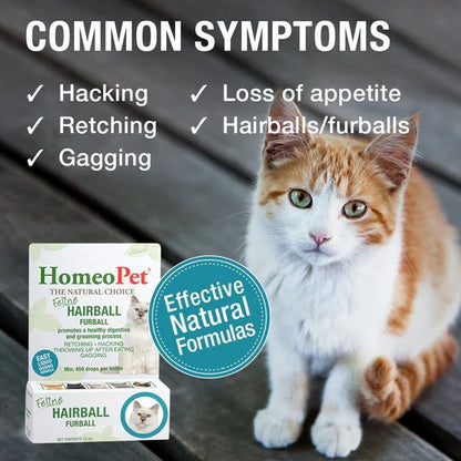 HomeoPet Feline Hairball Furball Natural Liquid Supplement 15mL