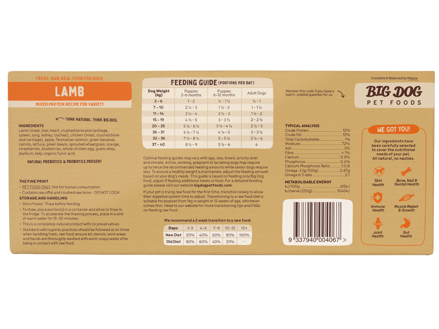 Big Dog Lamb Raw Dog Food (12x250g/3kg)