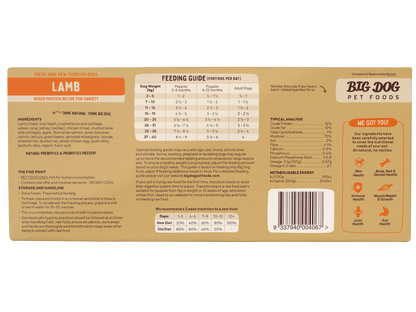 Big Dog Lamb Raw Dog Food (12x250g/3kg)