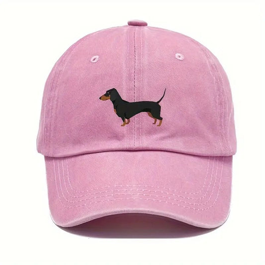 Cute Dachshund Baseball Cap Washed Pink
